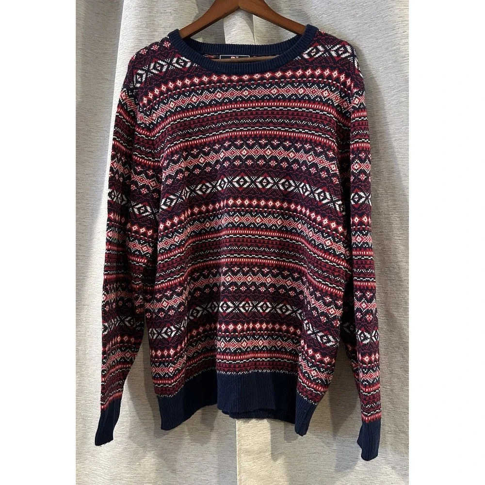 Vineyard Vines Fair‎ Isle Red White Blue Wool Alpaca Blend Crewneck Large